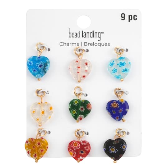 12 Packs: 9 ct. (108 total) Millefiori Glass Heart Charms by Bead Landing™